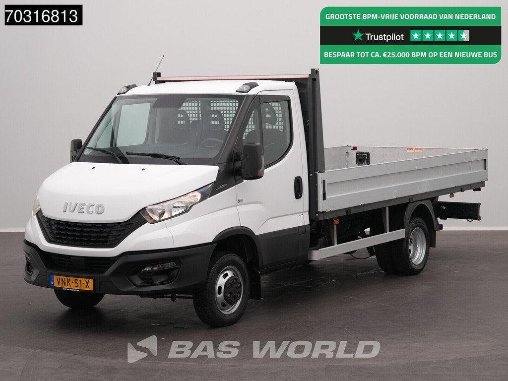 Iveco Daily 35C14 Open Laadbak Dubbellucht 3,5t Trekhaak Air, Auto's, Stof, Euro 6, Iveco, Wit