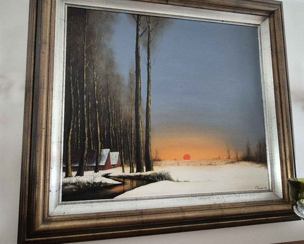 schilderij Belgische kunstschilder, Antiek en Kunst, Ophalen, Doek, Bijzondere lijst, Landschap