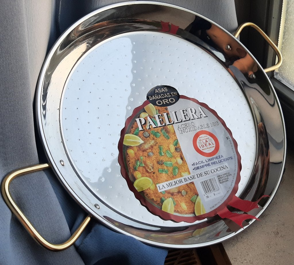 Paella pan 38cm in roestvrij staal - Spaanse makelij, Ophalen, Inox, Braadpan, Met handvatten