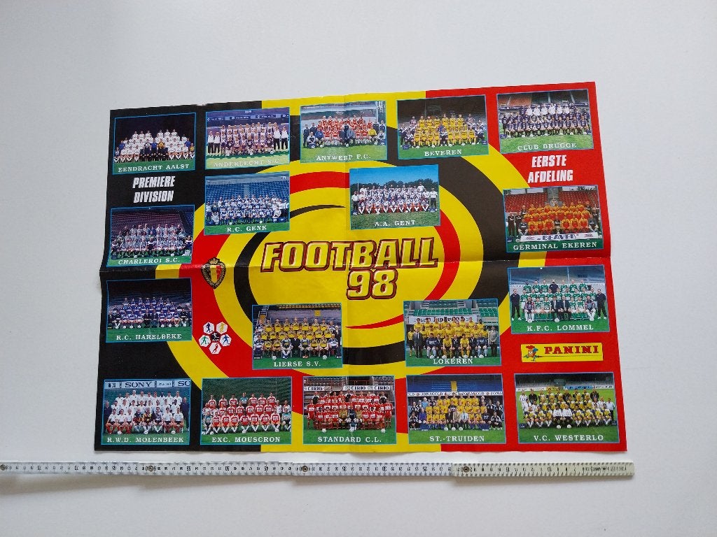 Affiche Panini de football belge 1998, Collections, Enlèvement ou Envoi, Utilisé, Affiche, Image ou Autocollant