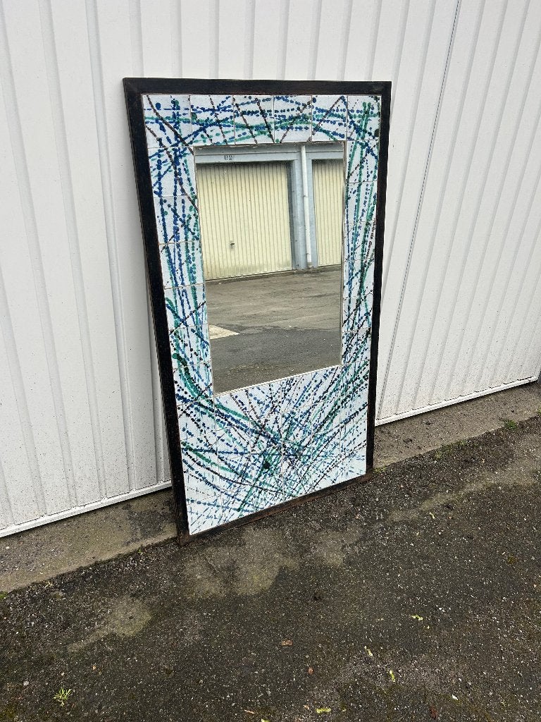 Superb grand miroir vintage en fonte et mosaïque 117 x 66 cm, Enlèvement, Rectangulaire, 50 à 100 cm, 100 à 150 cm