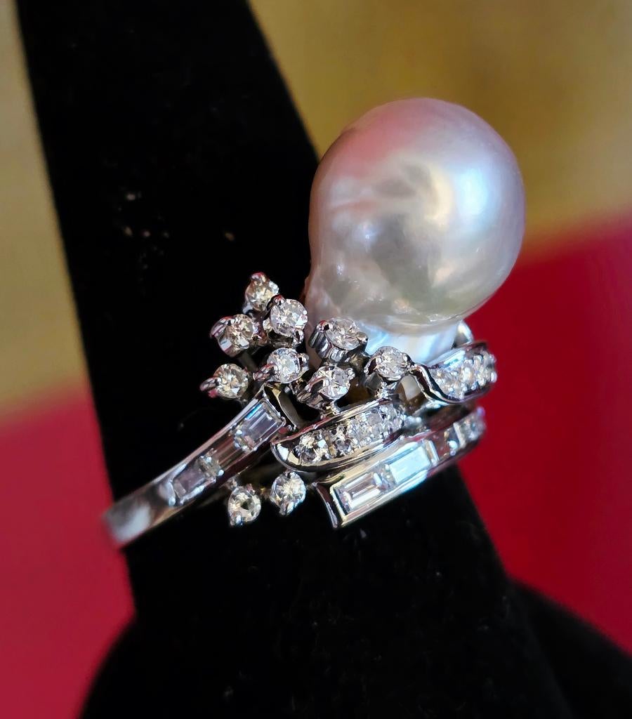 Exclusieve ring met barok parel en diamanten 0,75kt, Handtassen en Accessoires, Ringen, Met edelsteen, 19 tot 20, Ophalen of Verzenden