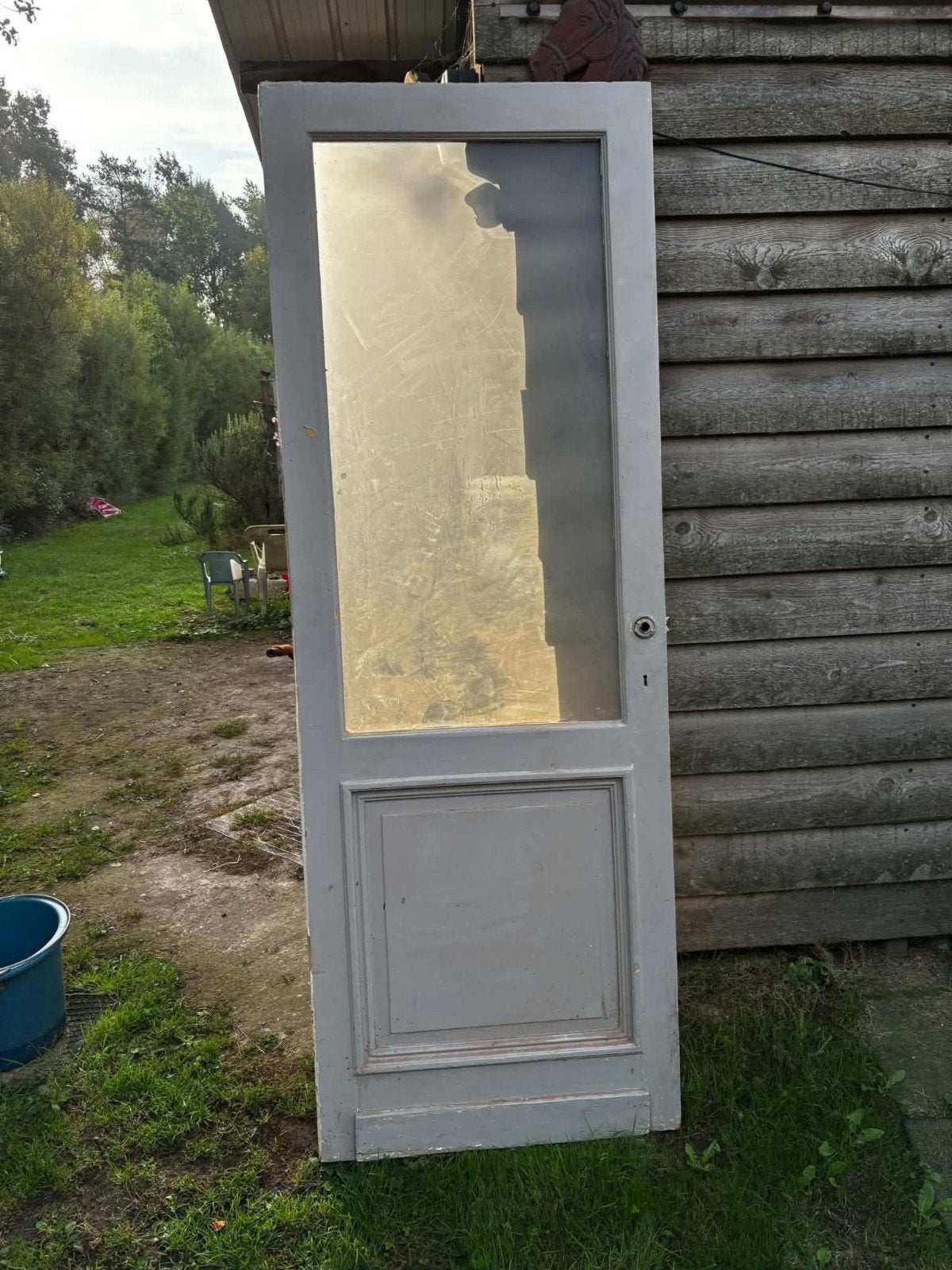 Massief houten deur met mat glas, Doe-het-zelf en Bouw, Ophalen, Glas