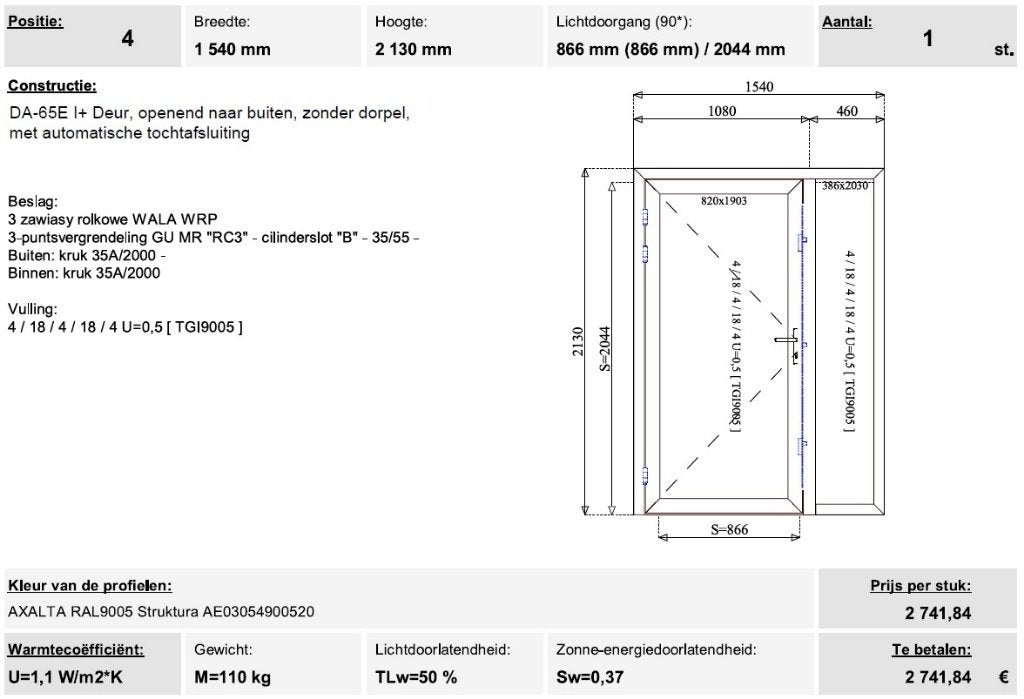 Aluminium voordeur, Ophalen of Verzenden, Nieuw