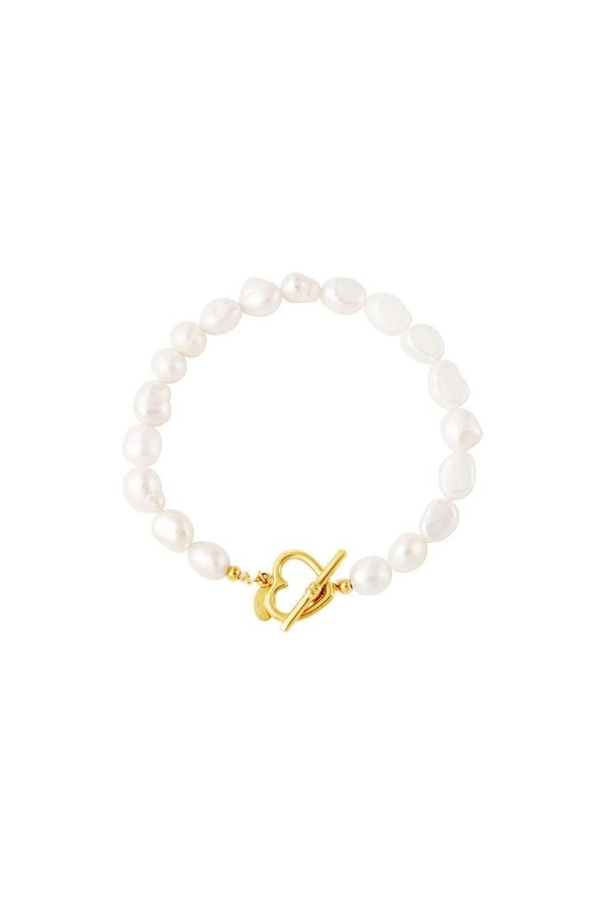 Armband parel hart sluiting Goud kleur Stainless Steel, Ophalen of Verzenden, Nieuw, Goud, Goud