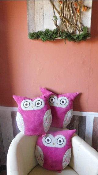 coussin x 3 - hibou - déco - maison - canapé -, Coussin décoratif, Enlèvement ou Envoi, Autres couleurs, Comme neuf
