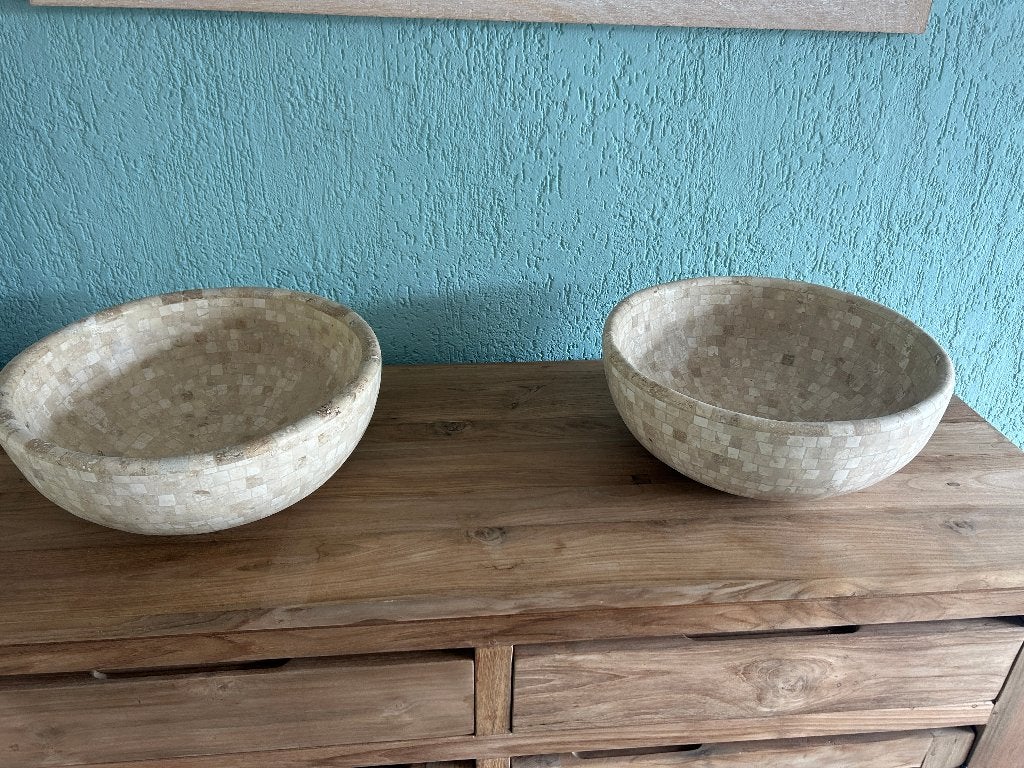 2 beige travertin waskommen lavabo, Maison & Meubles, Salle de bain | Meubles de Salle de bain, Neuf, Moins de 100 cm, Enlèvement