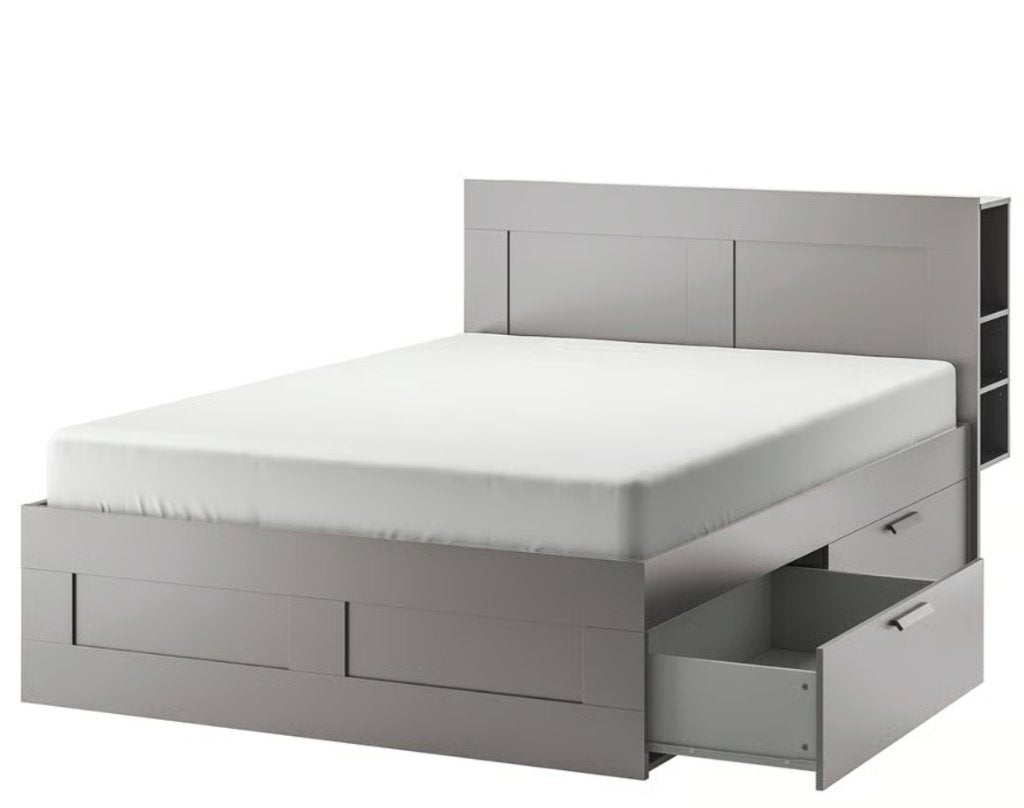 IKEA BRIMNES bed 140x200 + hoofdbord + LÖNSET – zwart, 140 cm, Enlèvement, Utilisé, 200 cm
