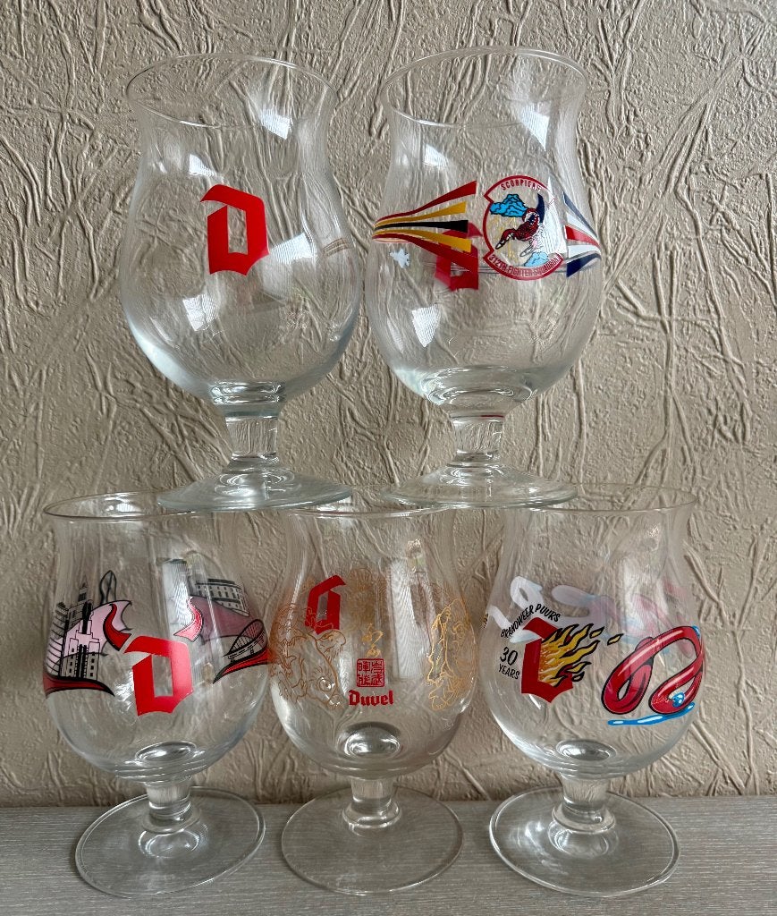 Duvel - Lot van 5 glazen, Verzamelen, Ophalen, Zo goed als nieuw, Glas of Glazen, Duvel