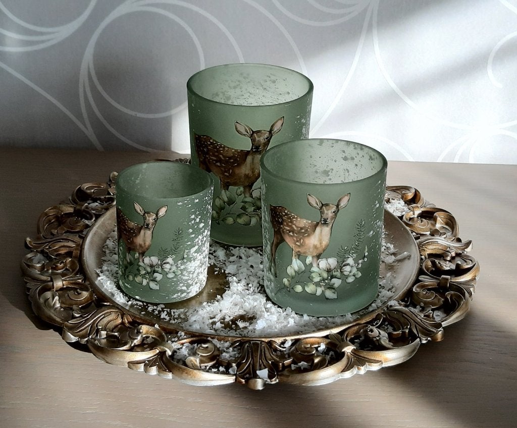 Kerstdecoratie : set van 3 theelichten met herten, Diversen, Ophalen of Verzenden, Nieuw