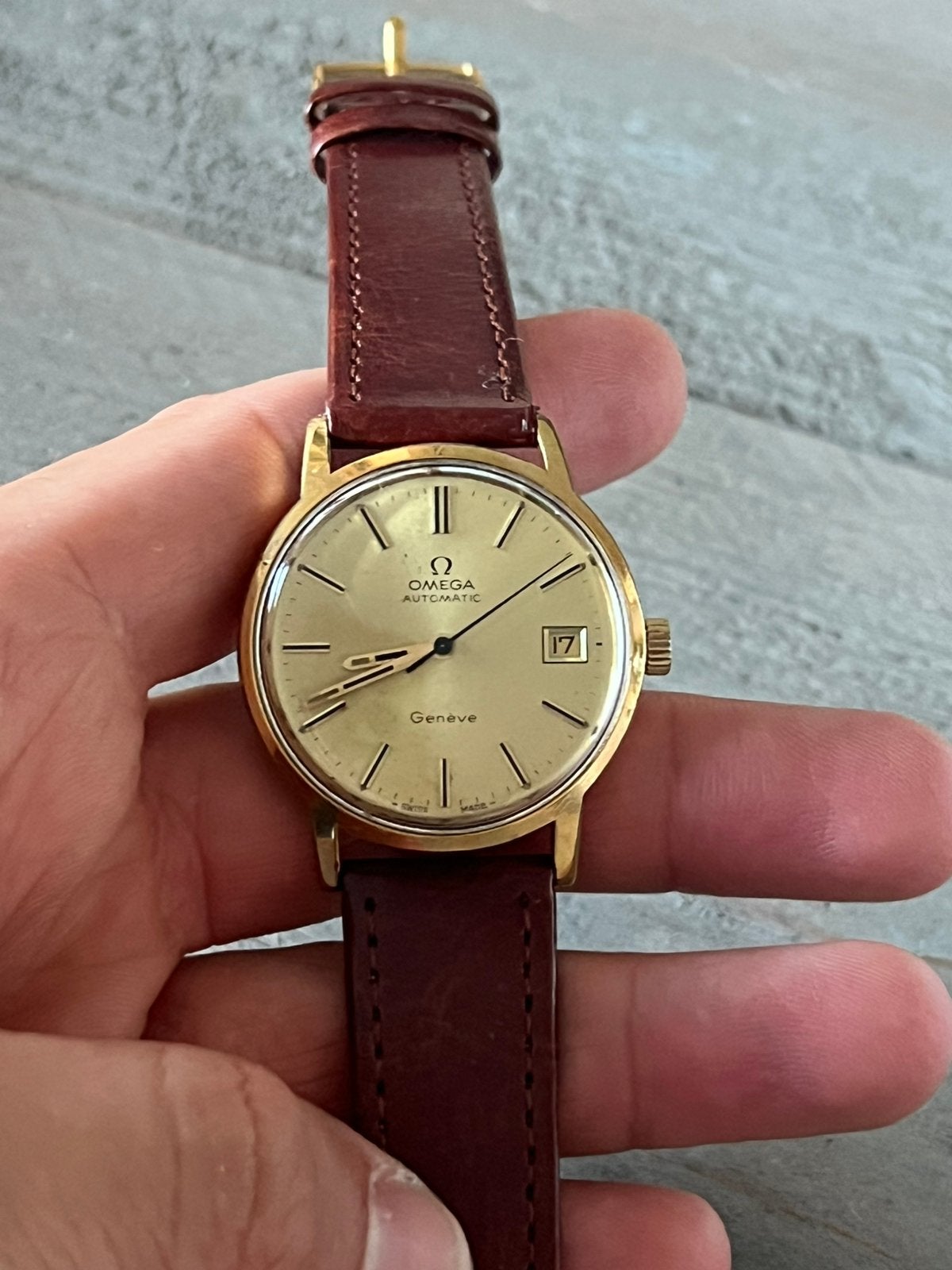 Omega automatic date, Polshorloge, Ophalen of Verzenden, Omega, Leer