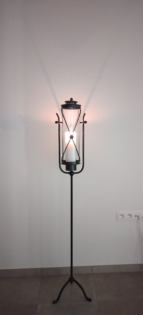 Vloerkandelaar (gecoat staal/gietijzer H150cm) met Windlicht, Ophalen, Windlicht, Zo goed als nieuw, Metaal