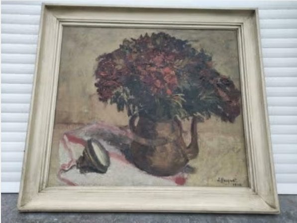 huile sur toile fleurs signe jeanne paquet, Antiquités & Art, Enlèvement, Fleurs, Toile
