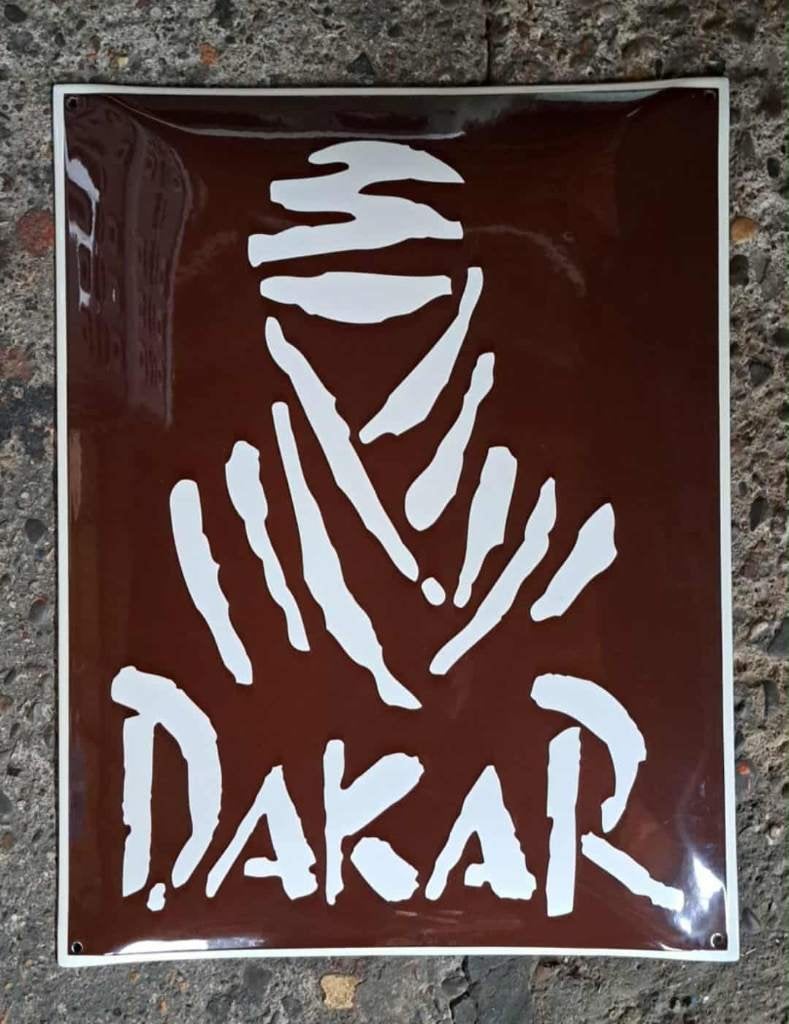 Mooi zwaar emaillen Dakar reclame decoratie bord mancave, Ophalen of Verzenden, Zo goed als nieuw, Reclamebord