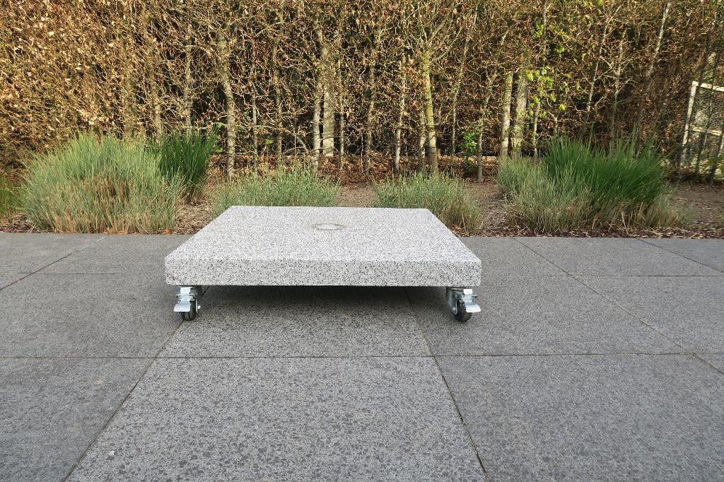 Parasolvoet graniet met wieltjes - 120 kg, Ophalen, Zo goed als nieuw, Minder dan 1 meter, Parasolvoet