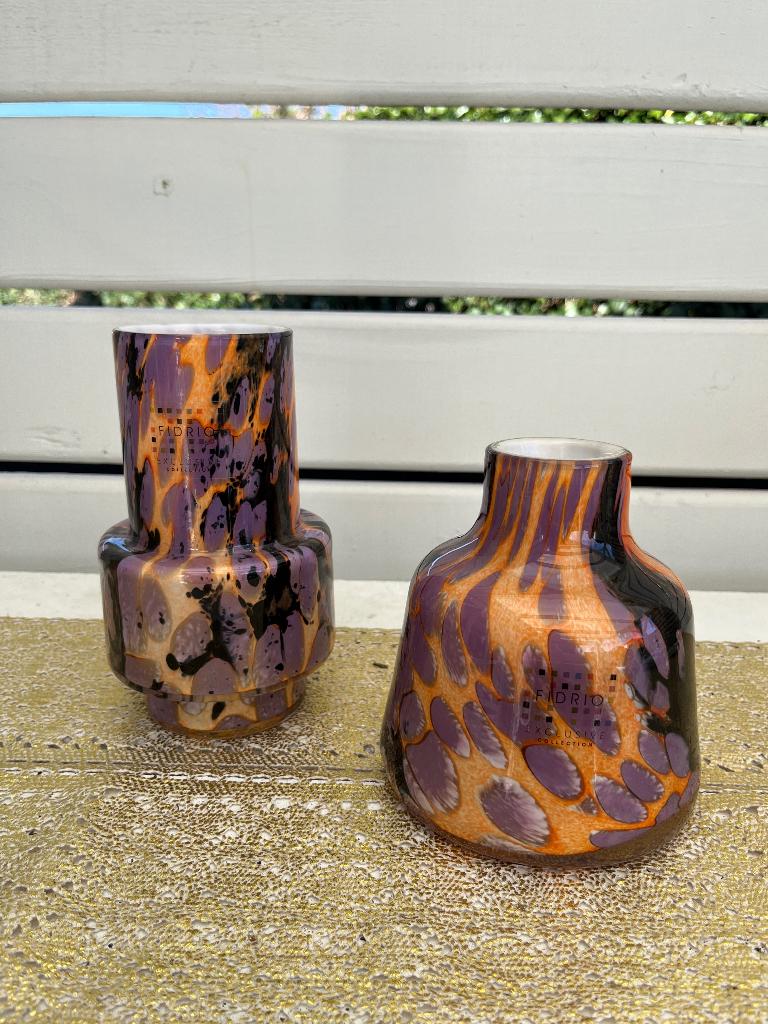 2 paars oranje mondgeblazen vazen van Fidrio, Neuf, Moins de 50 cm, Verre, Enlèvement
