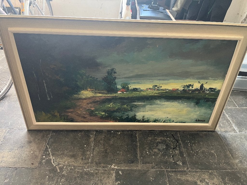 Ingelijst landschap met windmolen - 120 x 60 cm, Enlèvement, Encadré, Paysage