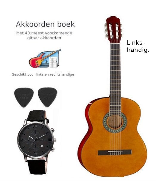 Linkshandige gitaar, Gratis akk.boek, 2 plectrums,horloge!!!, Muziek en Instrumenten, Ophalen of Verzenden, Nieuw, Klassieke of Spaanse gitaar