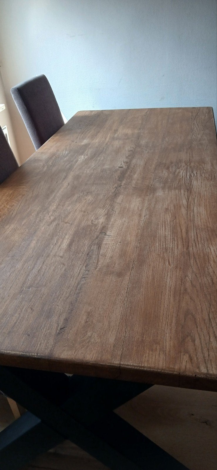 Table à manger rustique en chêne avec pieds en X en métal, Enlèvement