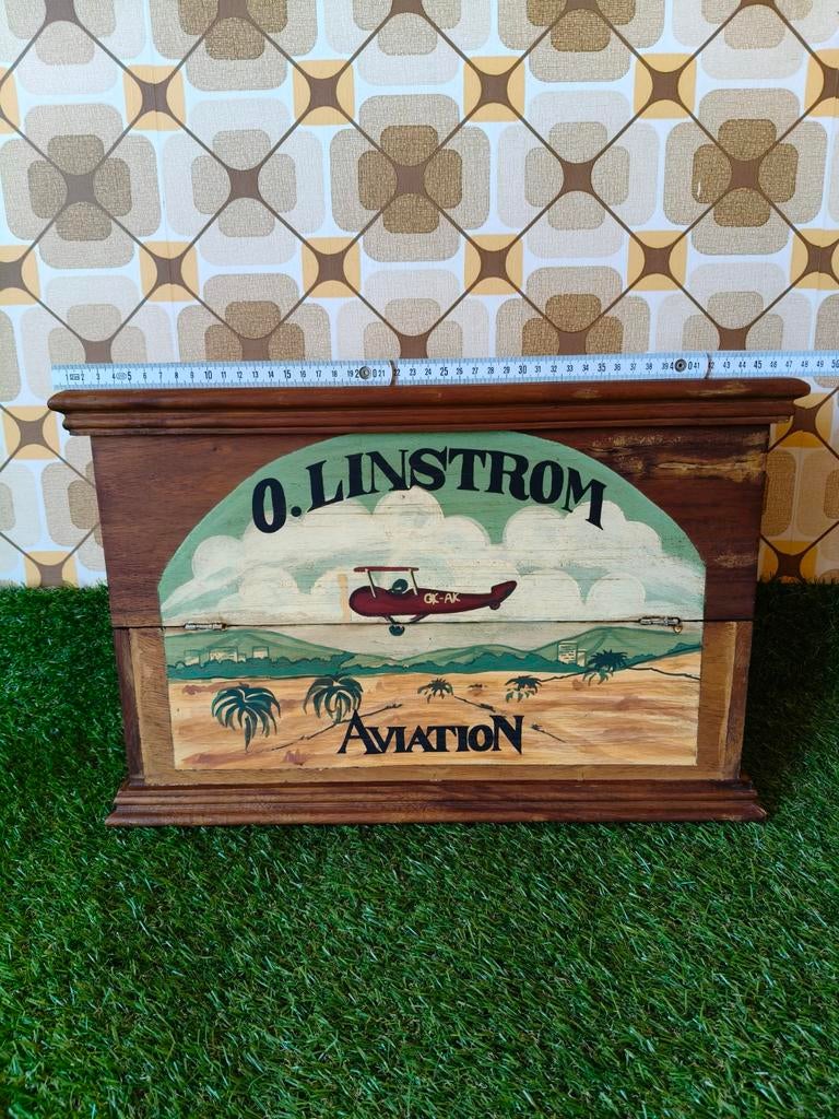 Vintage houten opbergkist handgeschilderd, Ophalen, Gebruikt