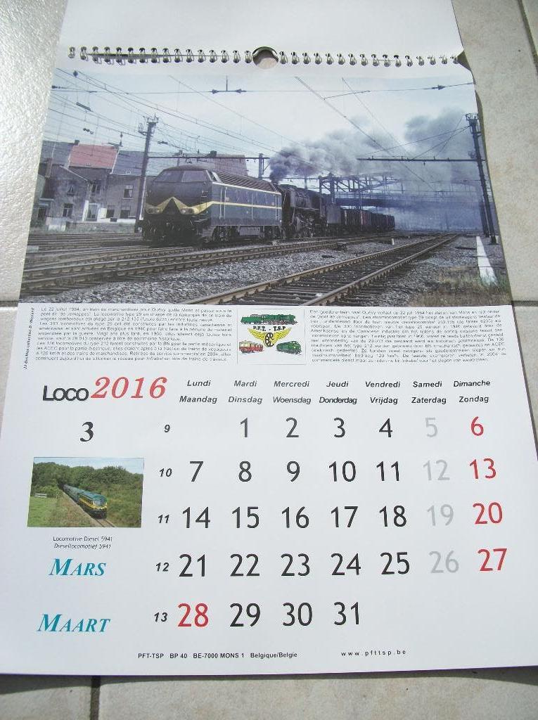 Calendrier Loco 2016 - PFT - SNCB, Collections, Trains & Trams, Enlèvement ou Envoi, Comme neuf, Autres, Autres types