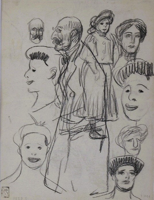 Steinlen krijttekening "Croquis Types d' Hommes & de Femmes", Antiquités & Art, Enlèvement, Dessin, Dessin à la craie, Avec marque d'artiste
