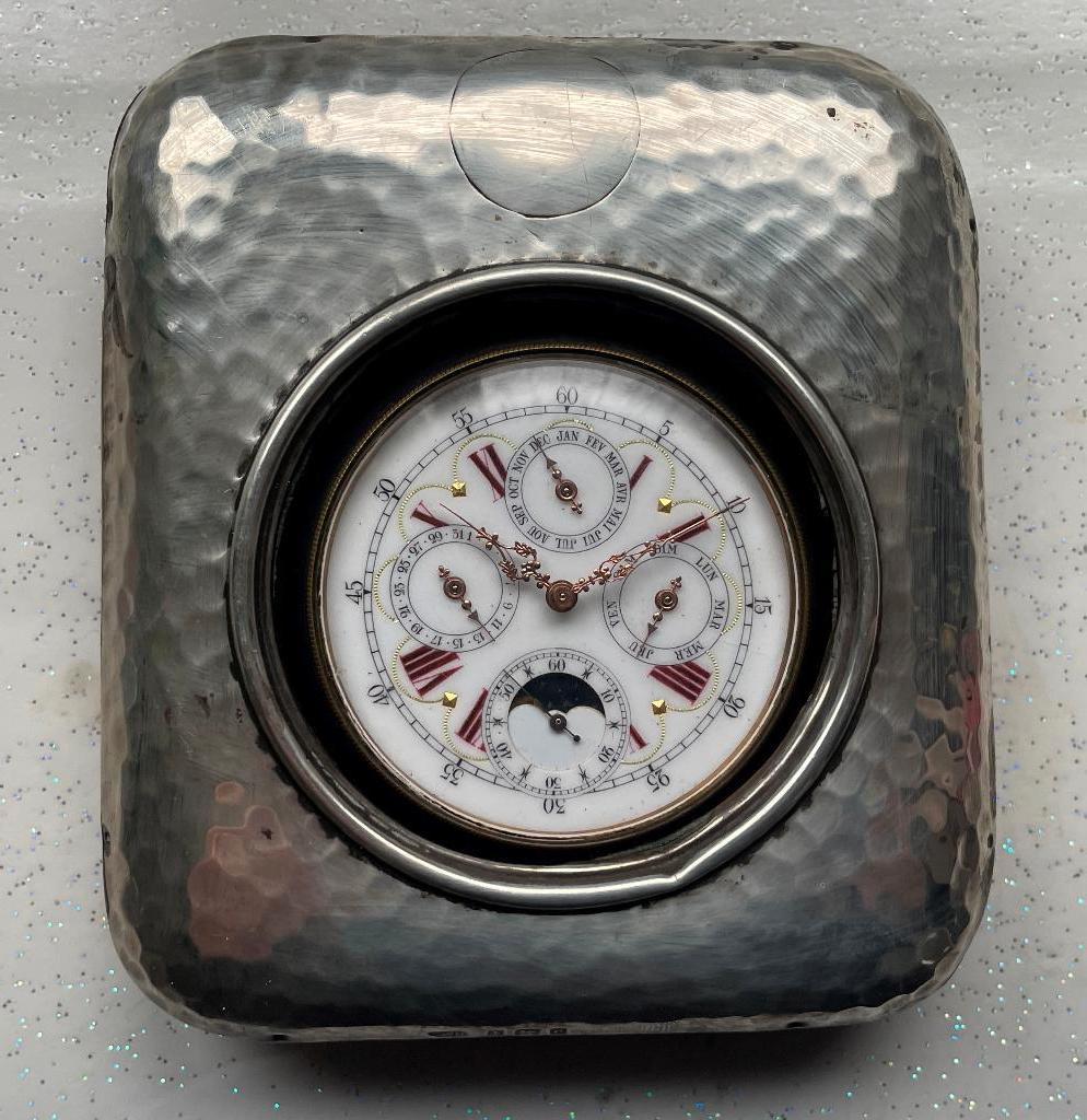 REGULATEUR complication phase de lune de 69mm +boite argent, Bijoux, Sacs & Beauté, Comme neuf, Enlèvement, Omega, Montre de poche