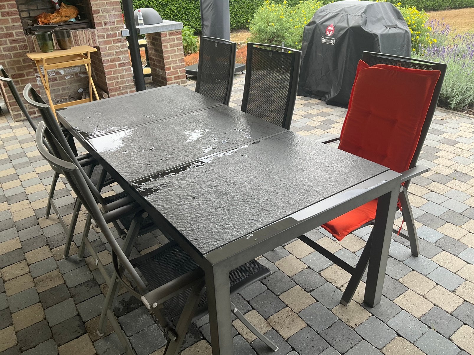 Table de jardin + 6 fauteuils + 6 coussins, Tuin en Terras, Tuintafels, Ophalen, Zo goed als nieuw, Rechthoekig, Overige materialen