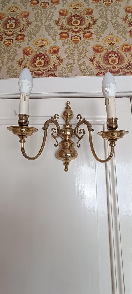 Bronzen wandkroonluchter met 2 lampen, Ophalen of Verzenden