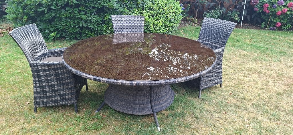 Tuintafel + 3 stoelen, 4de stoel aanwezig maar 1 pootje stuk, Jardin & Terrasse, Ensembles de jardin, 3 places, Chaise, Salons de jardin