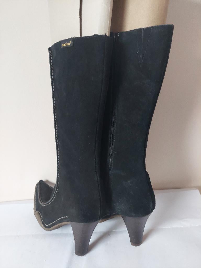 773B* SACHA mooie zwarte suède laarzen (41), Kleding | Dames, Hoge laarzen, Verzenden, Zwart, Zo goed als nieuw