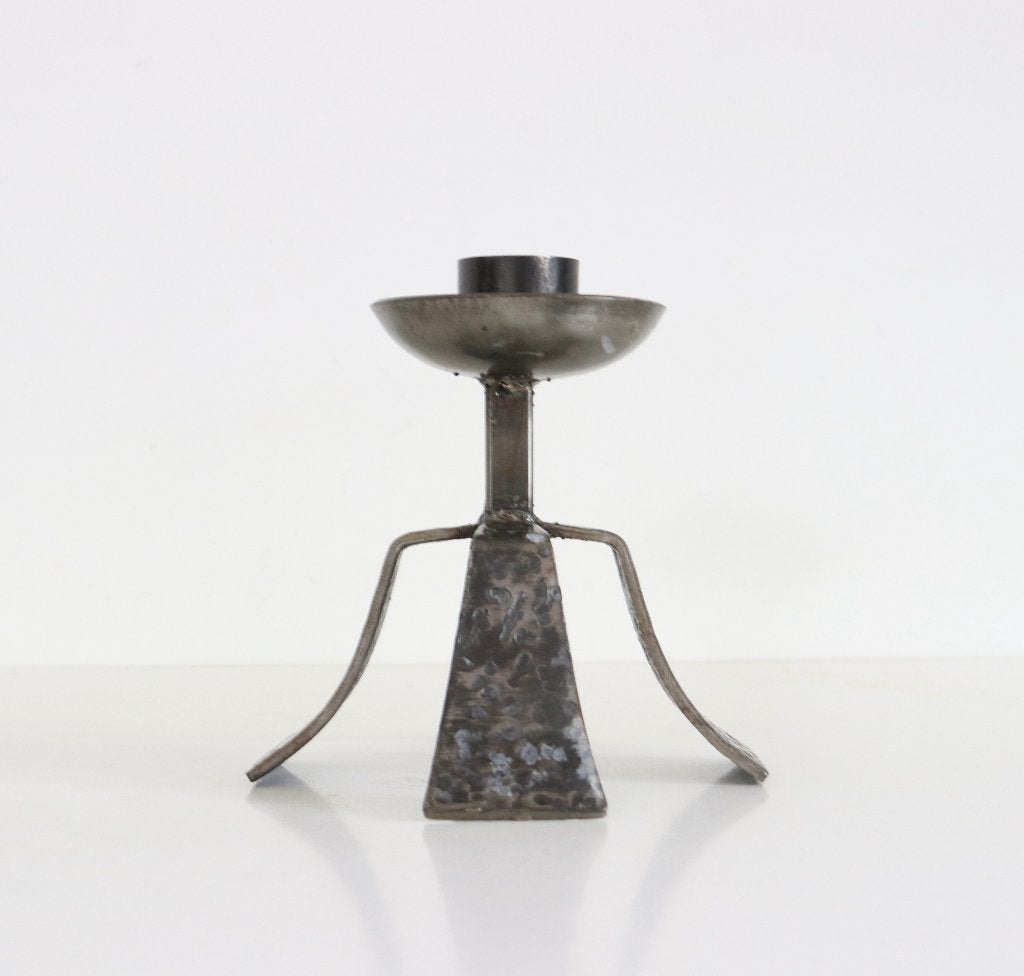 Vintage metalen brutalist kandelaar, Huis en Inrichting, Woonaccessoires | Kandelaars en Kaarsen, Ophalen of Verzenden, Gebruikt