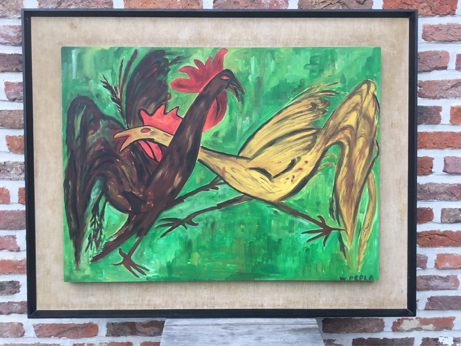 Olie/board-get.:W. Depla-afm.:85x67cm met kader-hanengevecht, Ophalen
