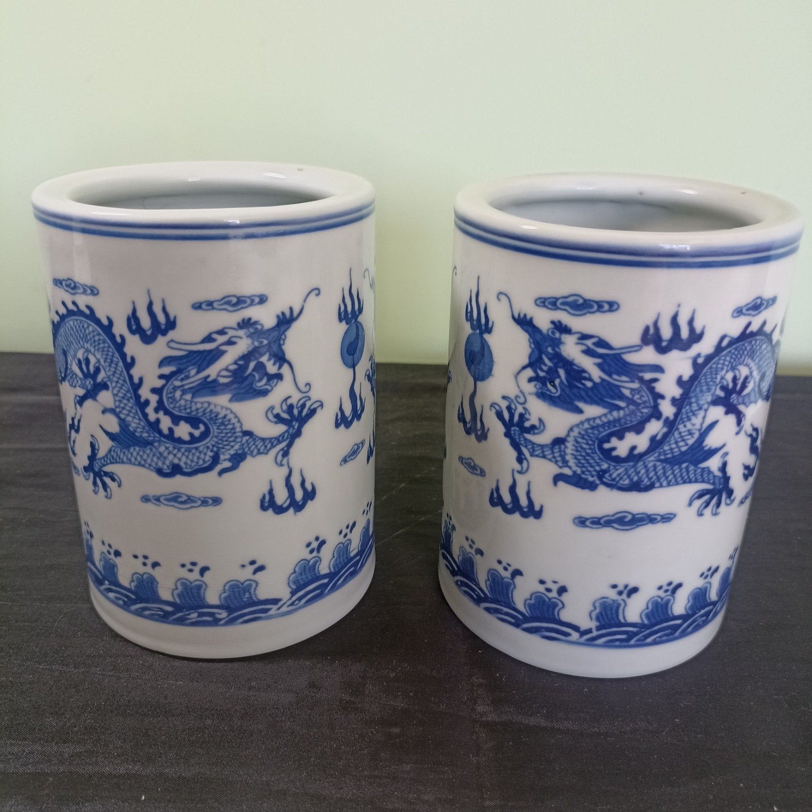 Ensemble de 2 gobelets à pinceaux en porcelaine chinoise ble, Enlèvement ou Envoi, Bleu