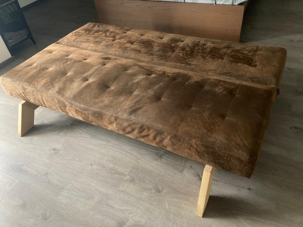 Slaapzetel / Zetelbank, Ophalen, Vintage lederlook, Tweepersoons, Zo goed als nieuw