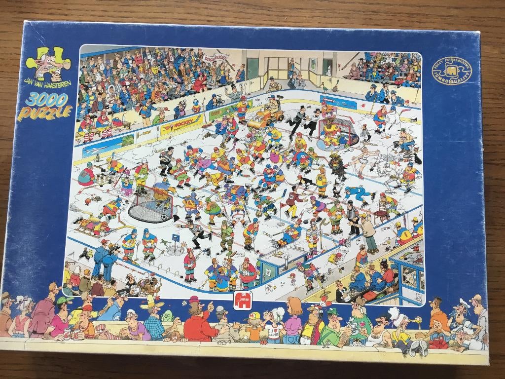Puzzel Jumbo 3000 Jan Van Haasteren Ijshockey, Ophalen of Verzenden, Meer dan 1500 stukjes, Gebruikt, Legpuzzel
