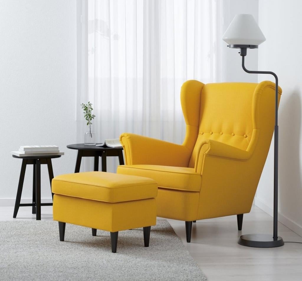 Ikea Strandmon oorzetel in Skiftebo geel en voetenbank, Ophalen, Nieuw, Eenpersoons, Stof