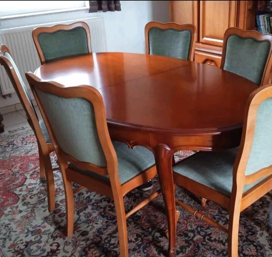 Kersenhouten tafel + 6 stoelen, Huis en Inrichting, Ophalen