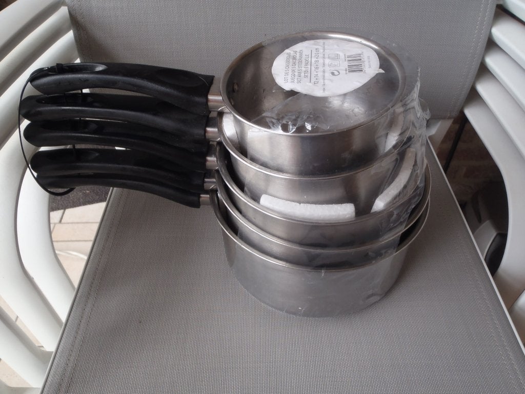 1 set de 5 poêlons, Maison & Meubles, Cuisine | Casseroles & Poêles, Enlèvement ou Envoi, Neuf, Inox, Autres types