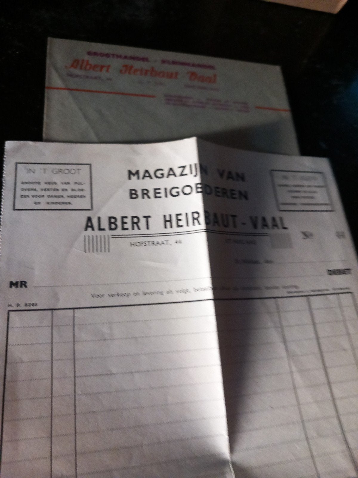 Documenten Heirbaut Vaal Sint Niklaas breigoederen., Ophalen