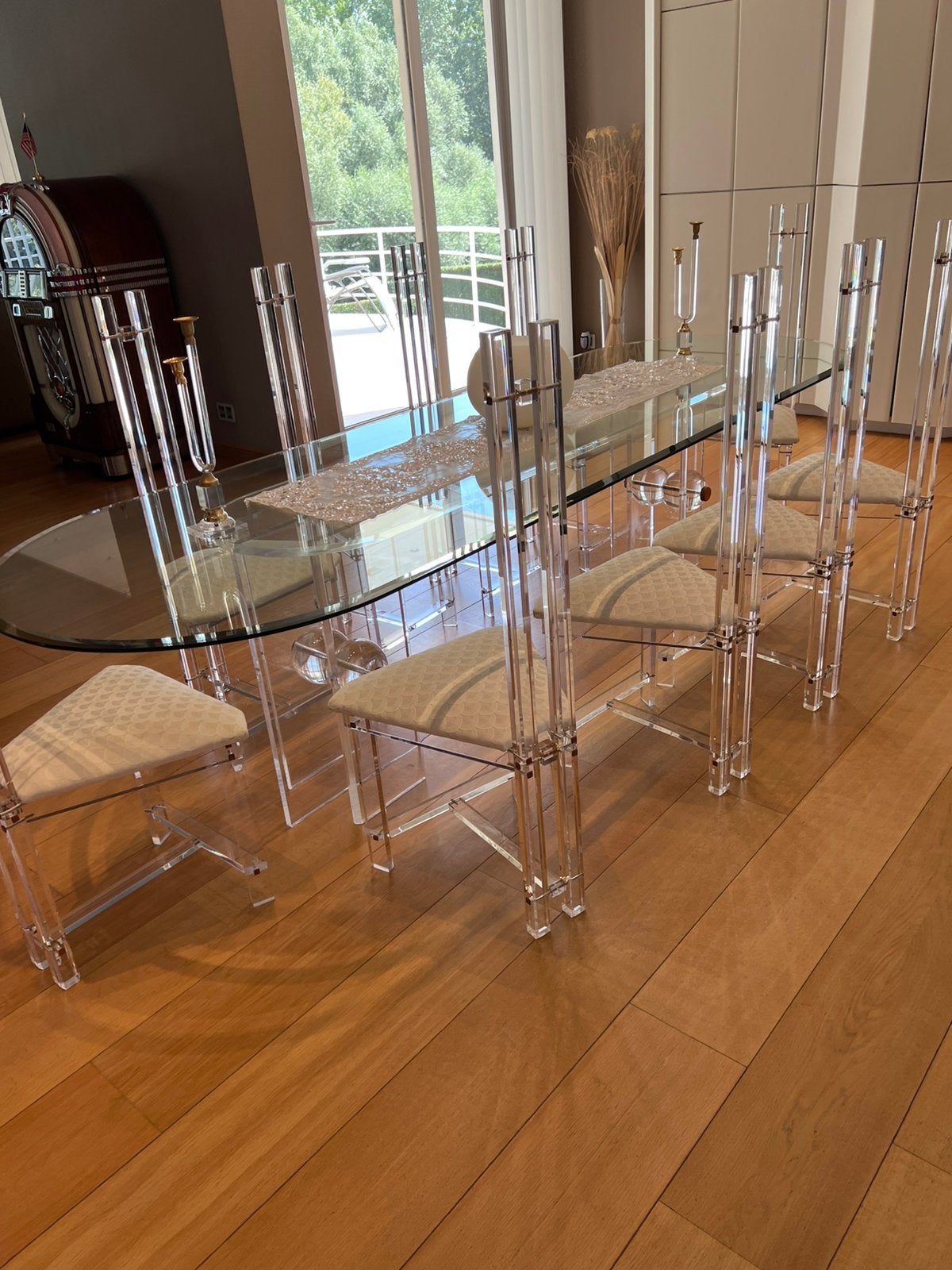 Lucite eetkamertafel met 10 stoelen, Ophalen, Zo goed als nieuw