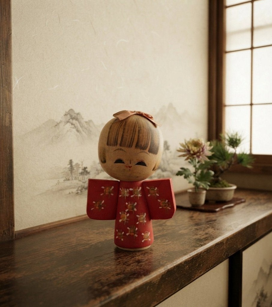 Vintage Kosode Kokeshi, Hout, Ophalen of Verzenden, Geschilderd, 14 cm