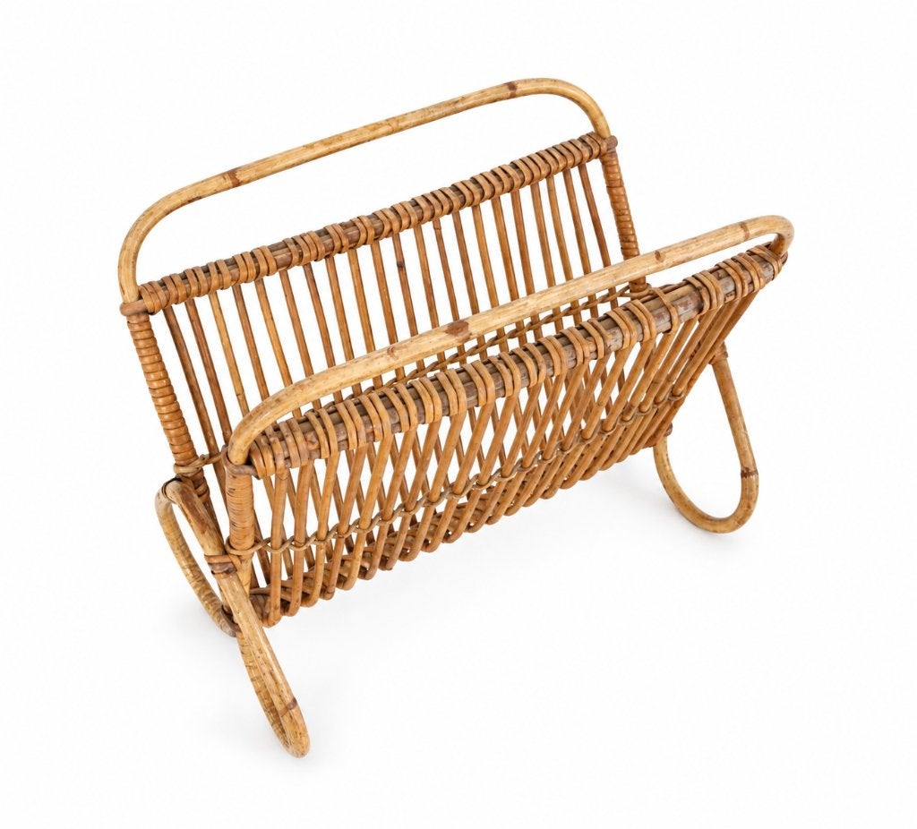 vintage mid-century rotan bamboe krantenbak, Huis en Inrichting, Krantenbak, Ophalen of Verzenden, Gebruikt, Vintage