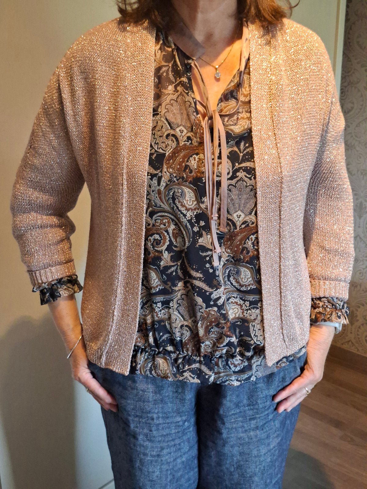 chemisier avec gilet assorti, Taille 38/40 (M), Enlèvement ou Envoi, Comme neuf, Bleu