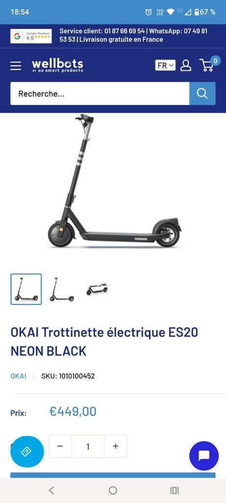 Trotinette électrique Okai ES20 noir neuve.