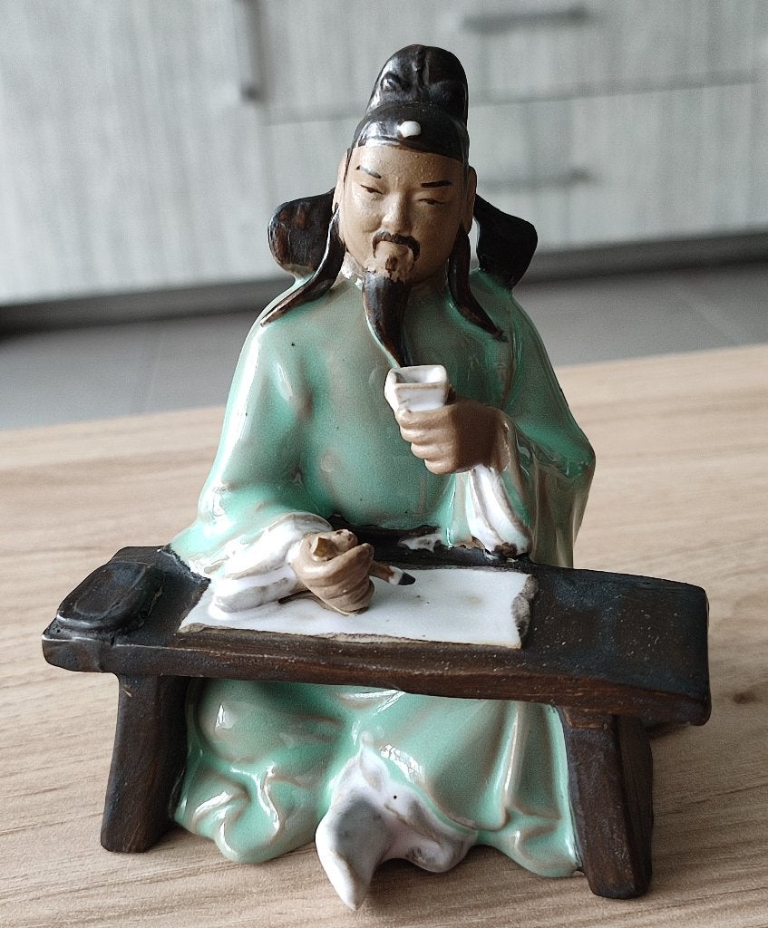Statuette chinoise Mudman lettré calligraphe 12 cm vintage, Enlèvement, Comme neuf, Humain
