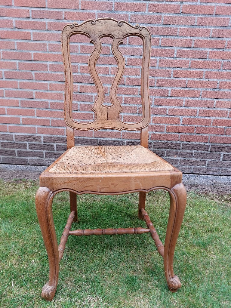 4 houten stoelen met rieten zit, Ophalen, Gebruikt, Hout