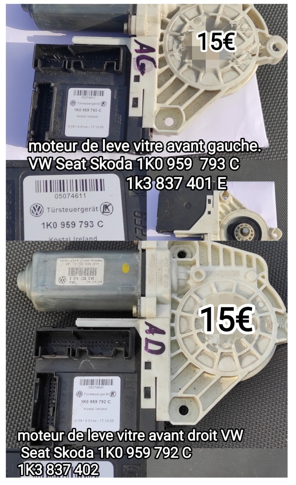 VW moteur de leve vitre gauche ou droit, Autos : Pièces & Accessoires, Enlèvement