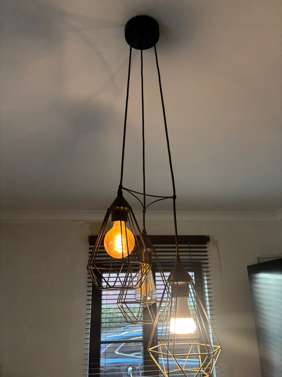Hanglamp zwart industrieel  3 lampen, Ophalen, Zo goed als nieuw