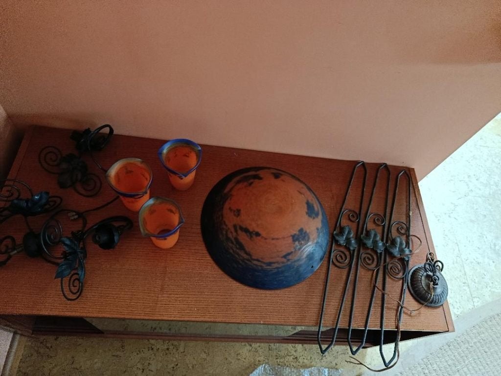 ArtDeco lampschaal, 3 tulplampen, smeedijzer klimoparmatuur, Ophalen